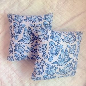 Floral Penis Pattern Throw Pillows Blue & White